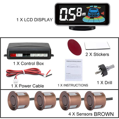 LCD Parking Sensor System Backlight Human Voice Alarm Display 4 Probes 12 Colors Backup Detector Parking Assistance Kit