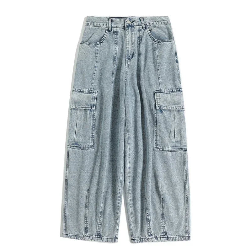 Baggy Jeans Men's Oversize Cargo Korean Black Wide Pants Streetwear Hip Hop Harajuku Male Fashion Straight Denim Pants
