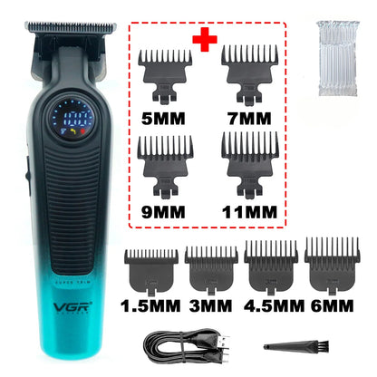 VGR V-996 Trimmer for Men DLC T-Blade LED Display Cordless USB Oil Head Professional Hair Clipper Finishing Machine Haircut