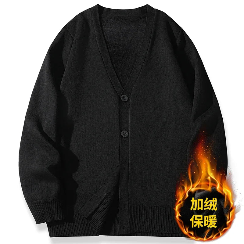 2026 New Men's Casual Long Sleeved Velvet Sweater Cardigan Knitted Jacket Top Autumn and Winter Fashionable Versatile Jacket