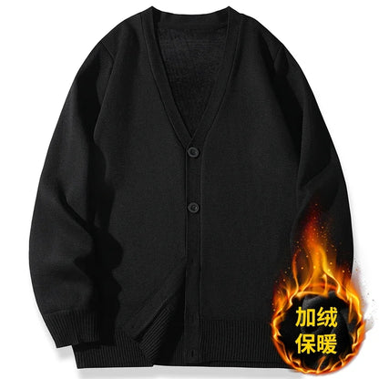 2026 New Men's Casual Long Sleeved Velvet Sweater Cardigan Knitted Jacket Top Autumn and Winter Fashionable Versatile Jacket