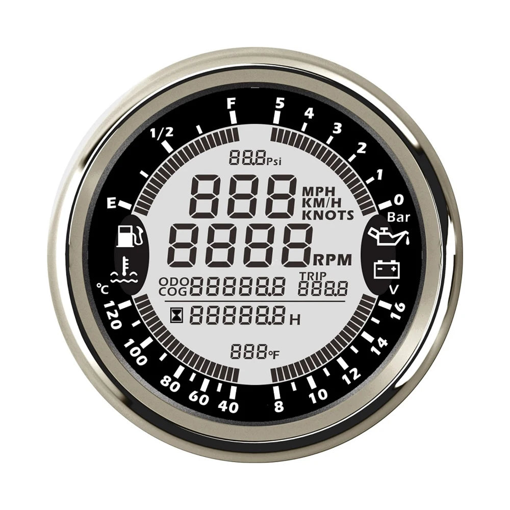 85mm 6 in 1 Car Marine Multi-function GPS Speedometer Tachometer Voltmeter 12V 24V Fuel Level Water Temp Oil Pressure 5Bar 10Bar
