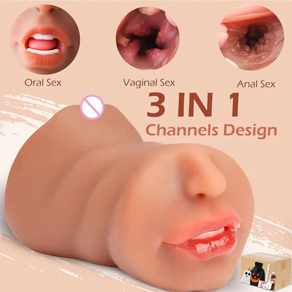3D Flesh The Light Male Masturbation Artificial Vagina Ass Mouth Silicone 3 In 1 Adult Sex Toy Sex Doll For Man Pocket Pussy Ass