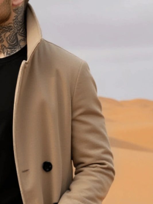 Winter Essential Trench! Men's Wool Coat with Lined Thermal Fabric: Classic Trench Style, Solid Jacket, Travel Ready!