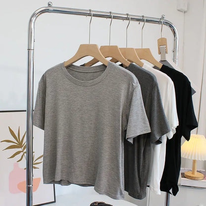 Ultra-Hand Feel Short Modal T-Shirt Women's  Summer 2025 Slimming round Neck Short Sleeve  Color Base Shirt