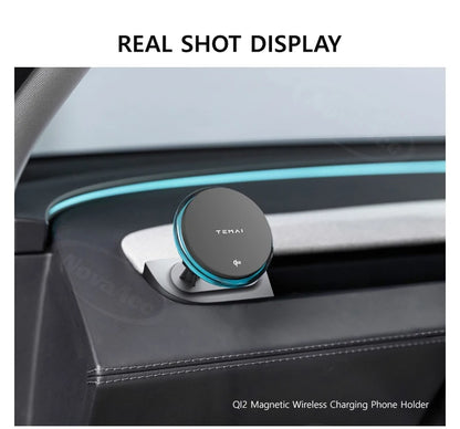 NovaAcc Magnetic Wireless Charging Mount For Tesla Model Y Juniper Model 3 Highland 2024-2026 Left Right Rudder Car Phone Holder