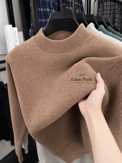 Fashionable autumn winter personalized mens brand classic letter embroidery comfortable knitted sweater new velvet warm pullover