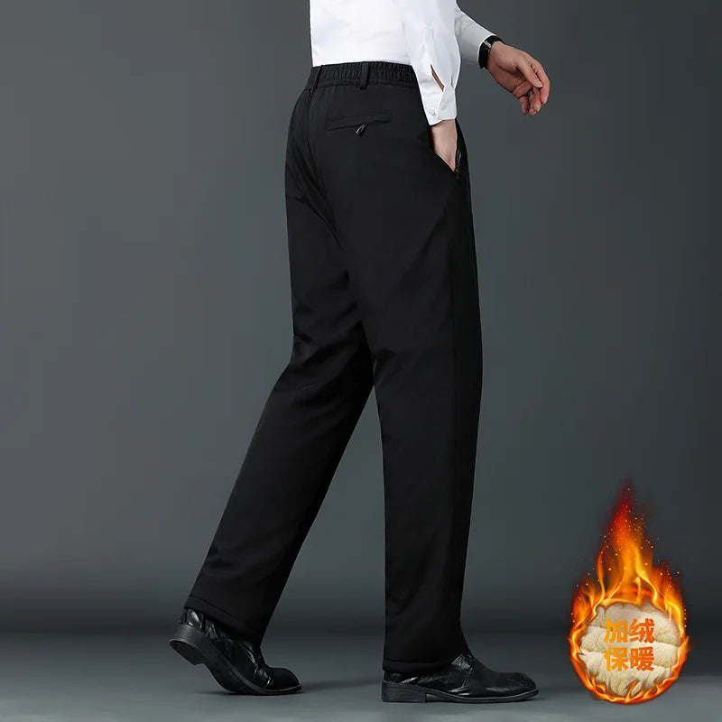Winter Dad Pants Outdoor Cotton Pants Men Fleece Lined Thickened Casual Pants Lamb Wool Men's Warm Knee Pads Casual Pants