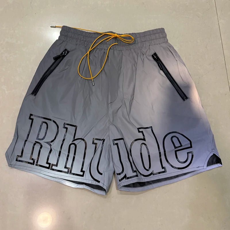 26SS High Street Hip Hop Simple Versatile Rhude Casual Shorts Men Heavy Fabric Letter Print Sports Shorts