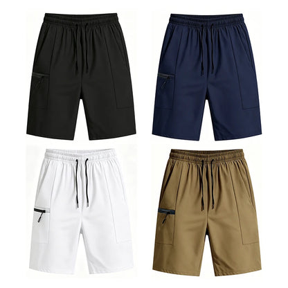 Men Sports Cargo Shorts Summer Elastic Drawstring Waist Loose Fit Zipper Side Pockets Gym Workout Daily Outdoor Street Bottoms