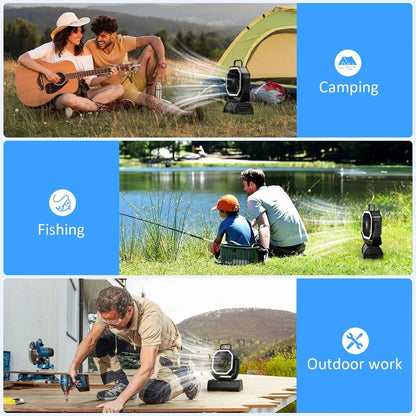 Outdoor Camping Fan 20000mAh Rechargeable Fan  with LED Lantern & Remote for Fishing Travel, 4 Speeds 8H Timer, Hanging Hook
