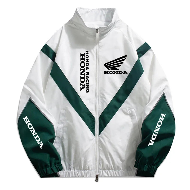 Honda Men's High Street Style Patchwork Color Black Windproof Jacket with Honda Logo Outdoor Leisure Sports Spring Coat