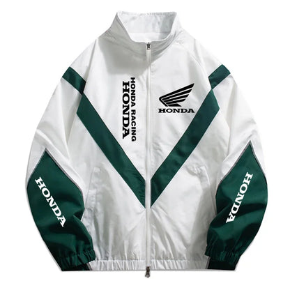 Honda Men's High Street Style Patchwork Color Black Windproof Jacket with Honda Logo Outdoor Leisure Sports Spring Coat