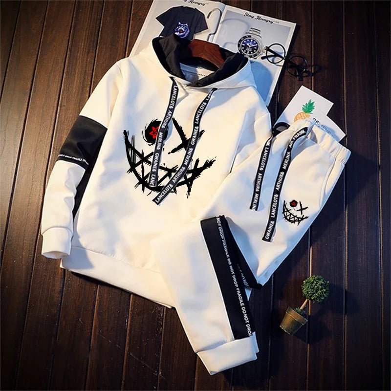 Evil Smile Printed Hoodie 2026 Trendy Mens Sweatshirt Jogger Set Winter Autumn Casual Sportswear Urban Streetwear Hooded Outfit