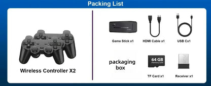 Retro Video Game Console 4K Game Stick TV HD Built-in 20000+ Games 64G Retro Handheld Game Player Wireless Controller Gamepad