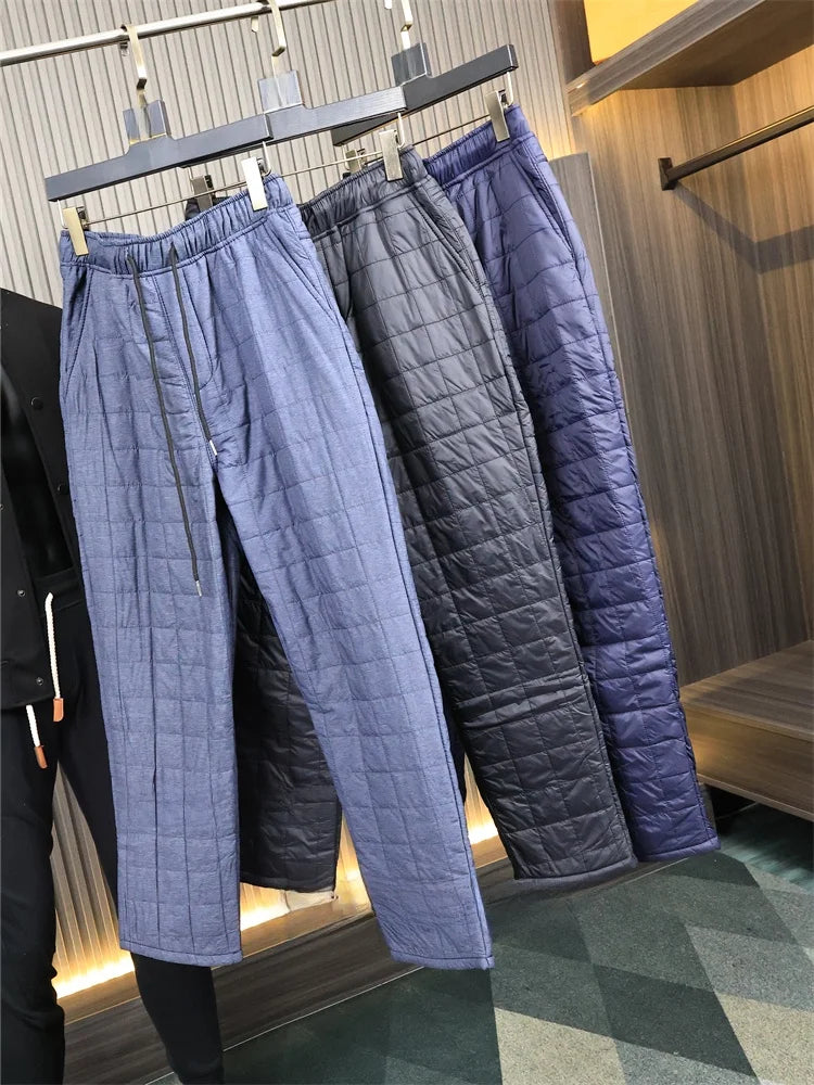 Men's Casual Straight Leg Cotton Pants Fleece Lined Quilted Inner Fashionable Long Trousers Comfortable Cotton Trousers