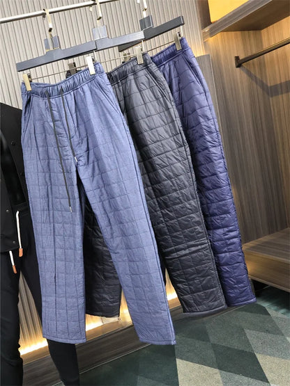 Men's Casual Straight Leg Cotton Pants Fleece Lined Quilted Inner Fashionable Long Trousers Comfortable Cotton Trousers