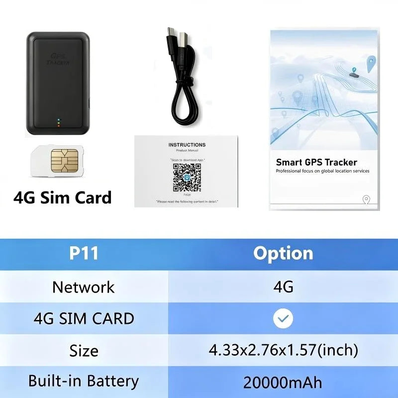 4G GPS Tracker Car 10000/20000mAh Vehicle GPS Locator Real-time GPS Tracking Device Long Standby Anti-theft Alarm Position APP
