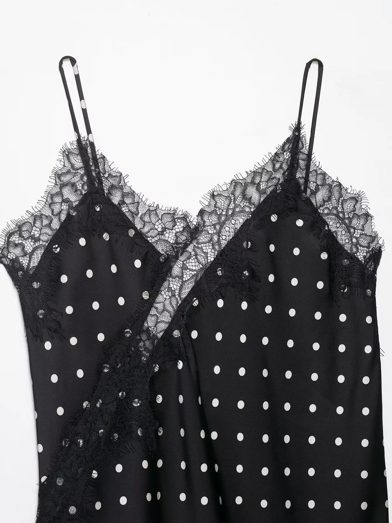 HH Women Elegant Polka Dot Lace Slip Tops Asymmetrical Hem Tanks Camis Summer Lady Sexy Lace Splicing Club Party Tops Camisole