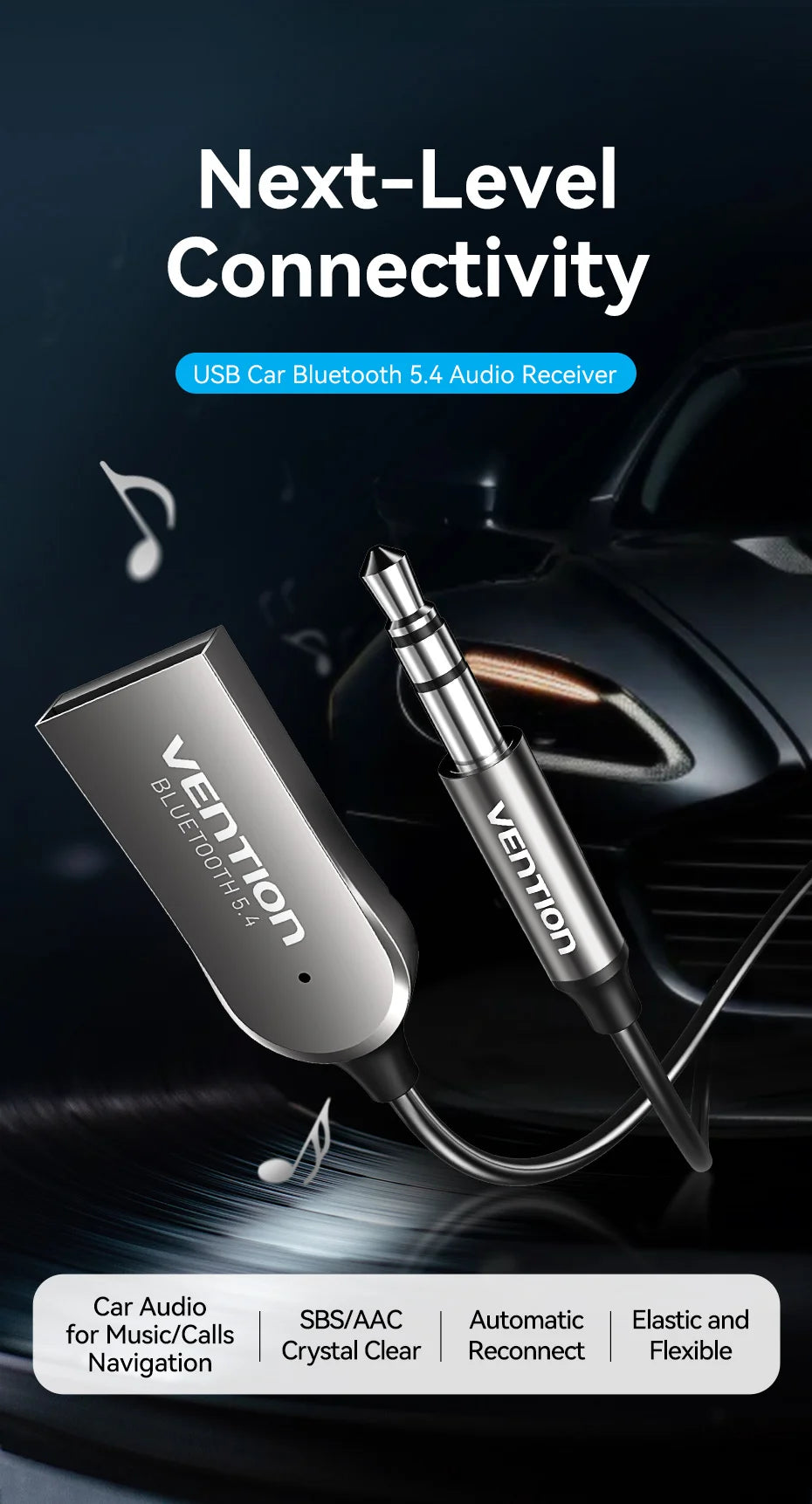 Vention Aux Bluetooth Receiver USB Bluetooth 5.4 Adapter For Car 3.5mm Jack Speaker Auto Handfree Car Audio Music Transmitter