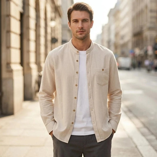 Mens Long Sleeve Business Casual Slim Fit Shirt Spring Autumn Stripe Cotton Linen Blend shirts Daily Commute Breathable tops