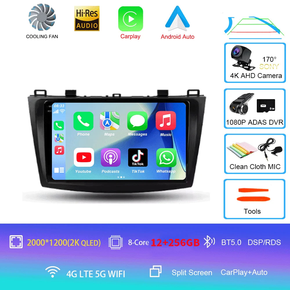 For Mazda 3 II For Mazda3 BL 2009 - 2013 Android16 Carplay Auto 4G+WIFI GPS Car Radio Navigation Multimedia Video Player Stereo