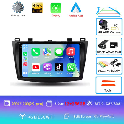 For Mazda 3 II For Mazda3 BL 2009 - 2013 Android16 Carplay Auto 4G+WIFI GPS Car Radio Navigation Multimedia Video Player Stereo