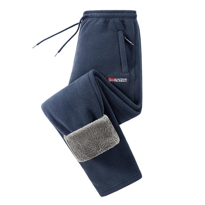 Winter Men's Sweatpants Thick Warm Fleece Joggers Sportswear Zip Pockets Casual Loose Track Pants Cozy Outdoor Lounge Pants