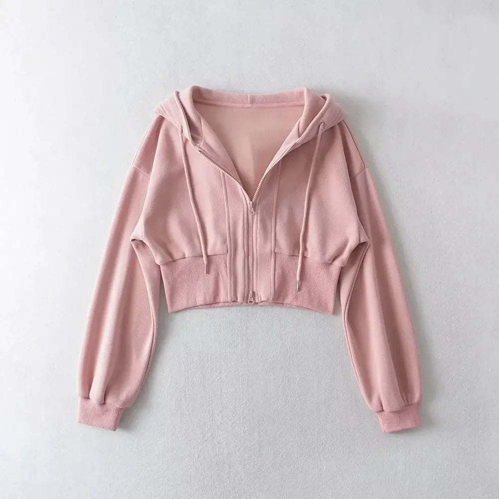 Full Zip Up Women's Hoodies Sweatshirts Plain Korean Clothing Aesthetic 90s Vintage Essential Basic Female Hooded Top Cropped