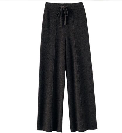 Autumn winter versatile cashmere wide-leg trousersfemale knitted high waist thickened straight tube wool trousers loose trousers