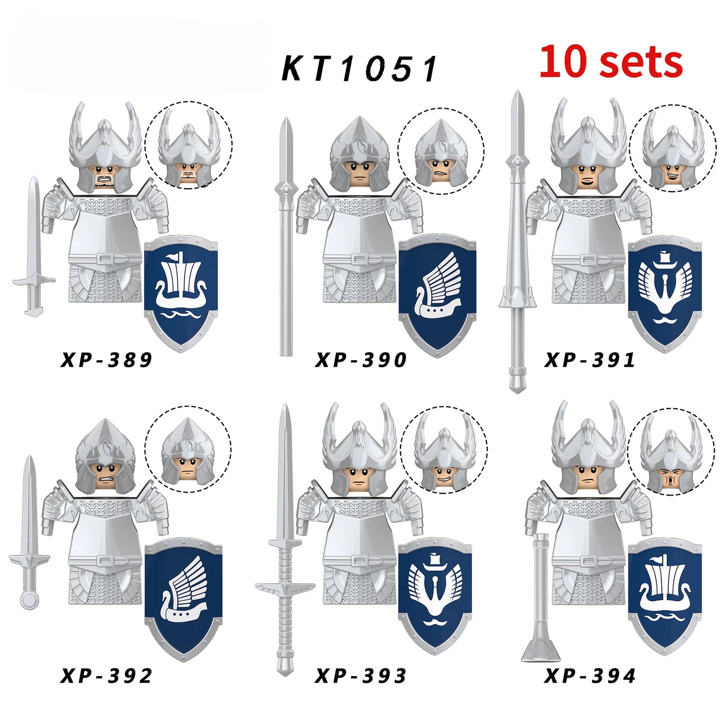 KT1051 Gondor Medieval Knight Building Blocks Figures Lancer Archer Soldier Minifigures With Helmet DIY Bricks Toys For Gift