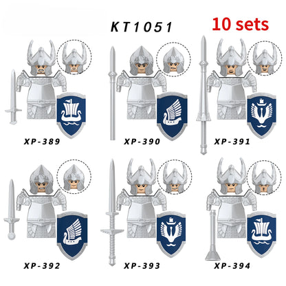 KT1051 Gondor Medieval Knight Building Blocks Figures Lancer Archer Soldier Minifigures With Helmet DIY Bricks Toys For Gift