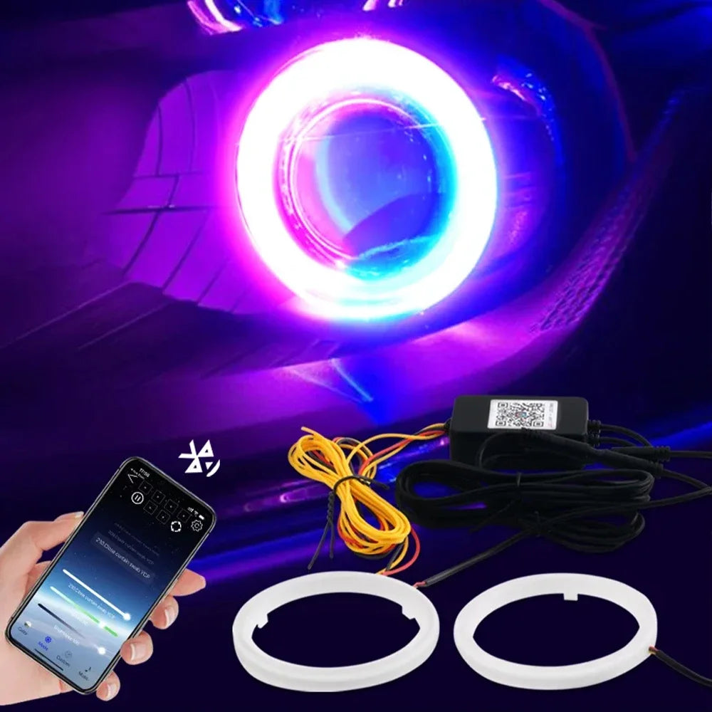 2PCS RGB Cotton LED Angel Eyes Halo Ring 60/70/80/90/95/100/110/120mm LED Headlight Lamp For Car Motorcycle DRL Eyes APP Control