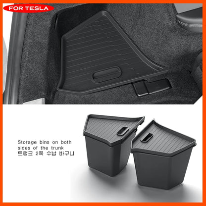 Trunk Side Storage Box Space Optimization Corrosion Resistant TPE Organizer Bins with Lids 1 Pair 2026 Tesla Model Y L LWB Trunk