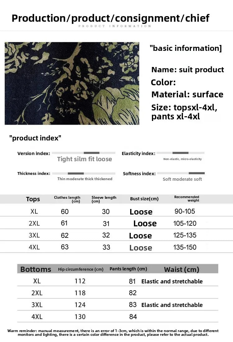 New Summer Floral Print Midi Sleeve Cotton Linen Loose Women's Two-Piece Set Ethnic Style Mom Clothes Comfortable Breathable