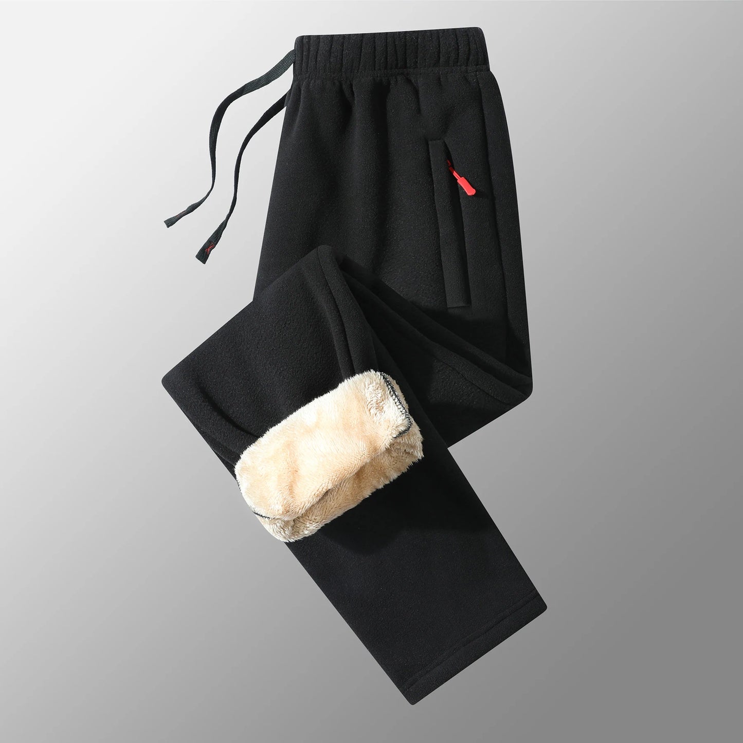 Men's Winter Warm Fleece Lined Pants with Zipper Pockets Thickened Fleece Jogger Pants Men Trousers Snow Cold Thermal Sweatpants