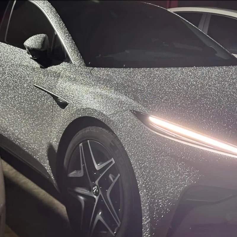 Matte Sparkle Frosted Sanding Glitter Black Vinyl Wrap Film Air Release Self Adhesive Decal Sticker Motorbike Car Wrapping