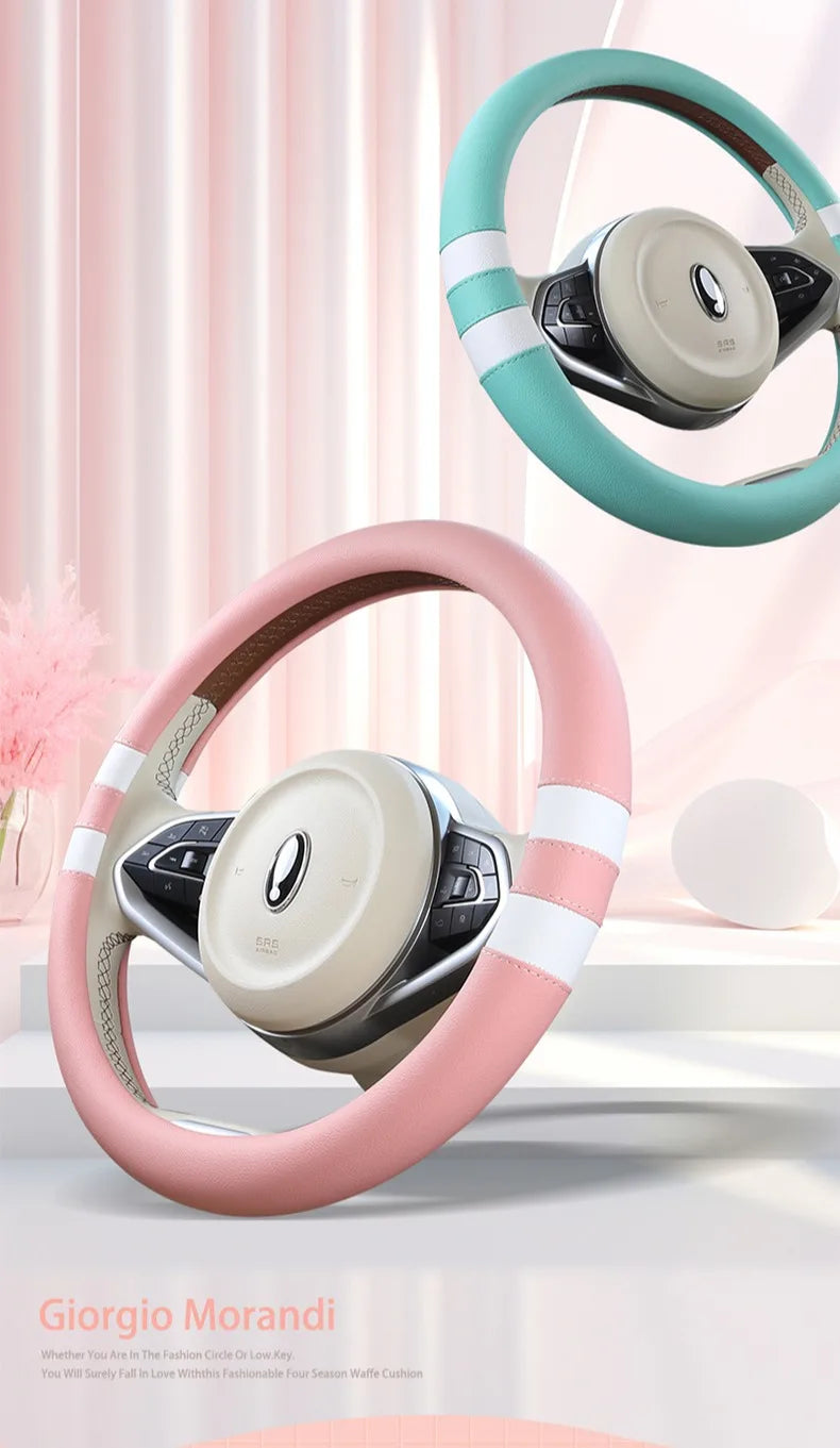 Car Steering Wheel Cover for Women Girls Universal 14.5-15 Inch, Breathable , Non-Slip, Car Interior Accessories for Most Cars