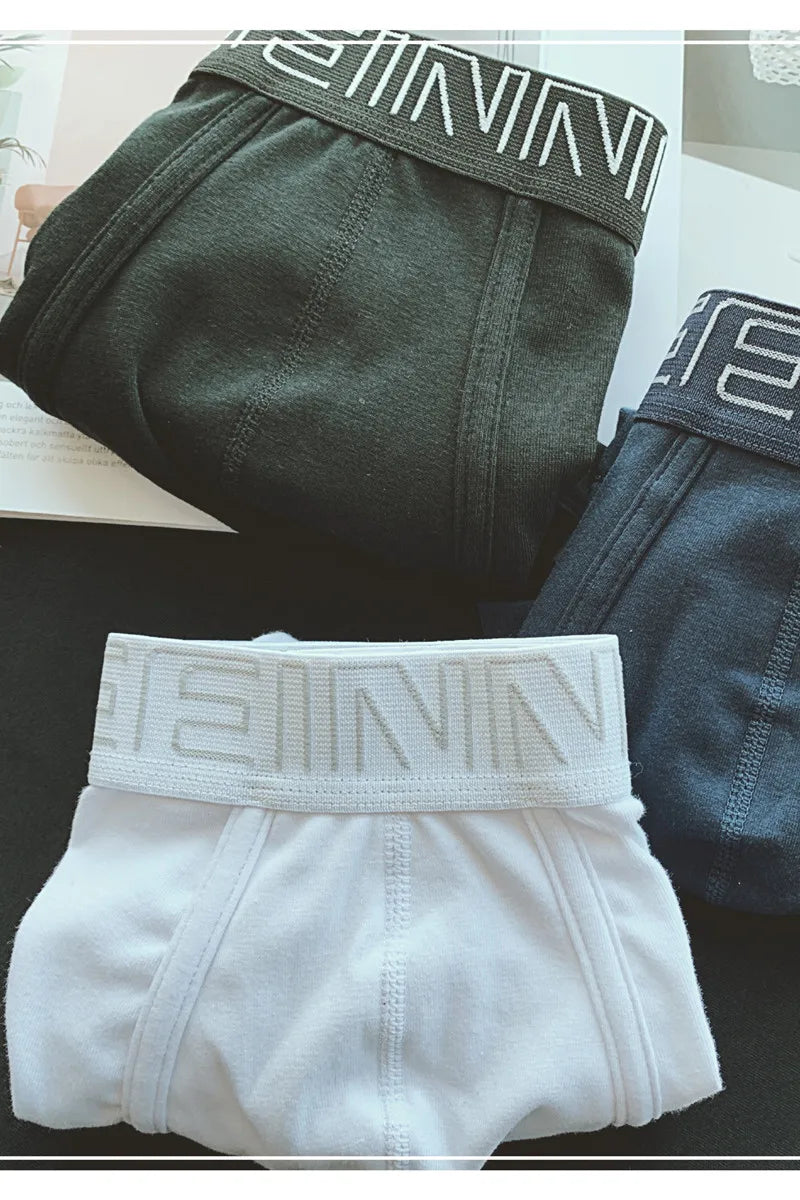 3pcs/lot Men's underwear made of pure cotton, Japanese style, simple white flat corner pants,with waistband and buttocks raised,