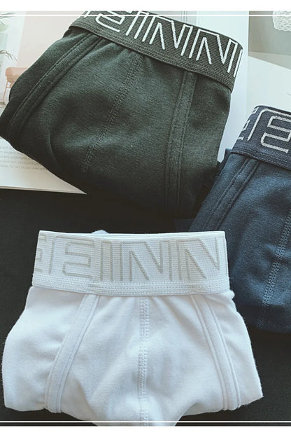 3pcs/lot Men's underwear made of pure cotton, Japanese style, simple white flat corner pants,with waistband and buttocks raised,