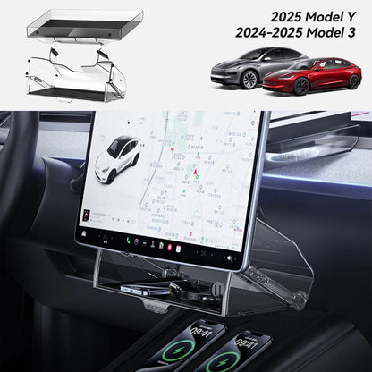 YZ For New Tesla Highland Model 3/Y/YL Juniper Tray Magnetic Under Screen Fold Storage Box ETC Screen Storage Box