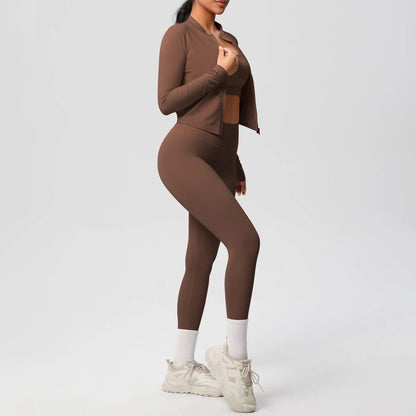 3pcs Sportswear Yoga Set Gym Sports Bra Zipper Jacket Leggings Clothes Sportswear Yoga Suits For Women Fitness Set Tracksuit