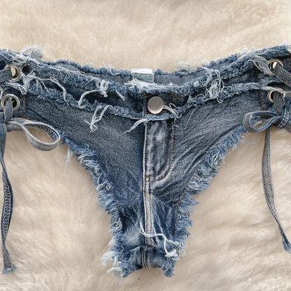 Retro Women Bikini Denim Suits Summer Halter Camis+ Mini Pant Lingerie Fashion Vacation Swimsuits Sexy Bra&Briefs Sets