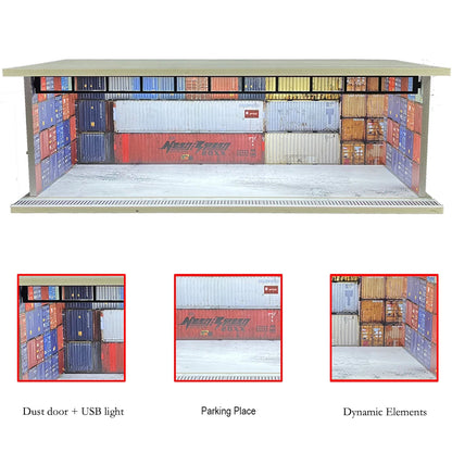 1/64 Scale Diecast Car Garage Diorama Model Miniature Case LED Light Parking Garage Diorama Kit for Collectible Cars Model
