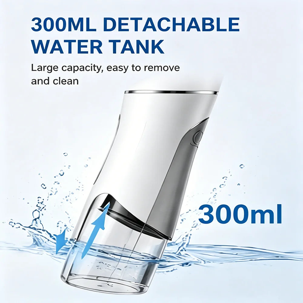 Portable Water Flosser Oral Irrigator 300ML 4 Modes IPX7 Waterproof Dental Cleaner 360° Nozzle for Travel Home Use