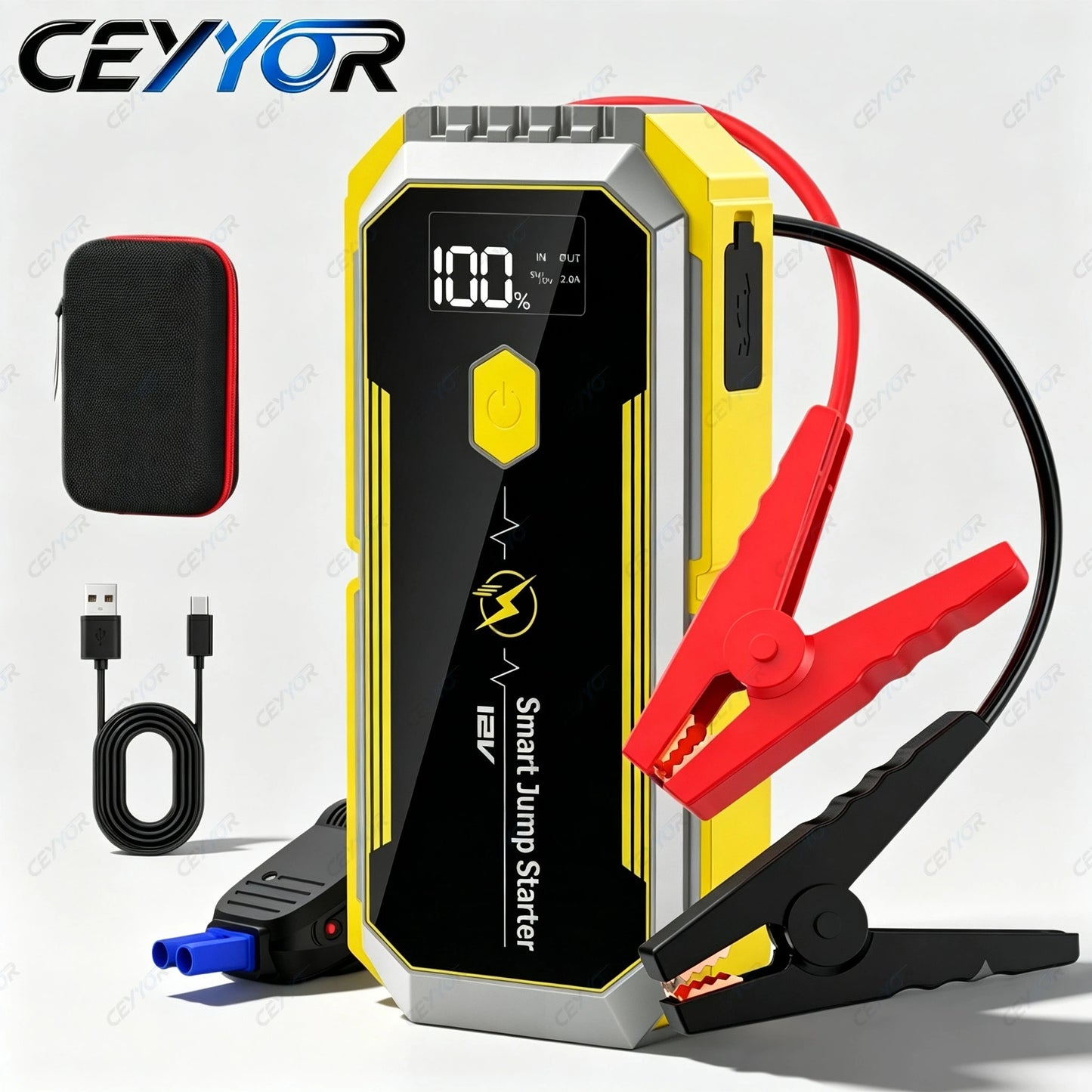 12V Portable Jump Starter Car Battery.Wireless Booster Jump Starter for Truck Motorcycle Pickup SUV with LED Light & USB Port