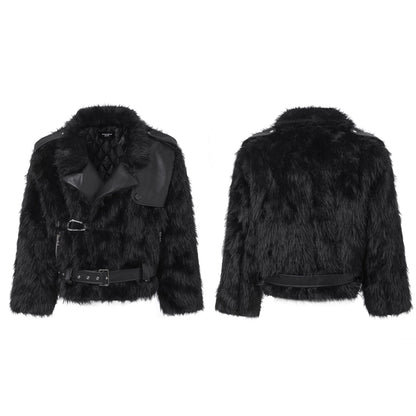 Mauroicardi Winter Short Cool Black Thickened Warm Pu Leather Patchwork Faux Fur Moto & Biker Coat Men Zipper Fluffy Jacket 2023