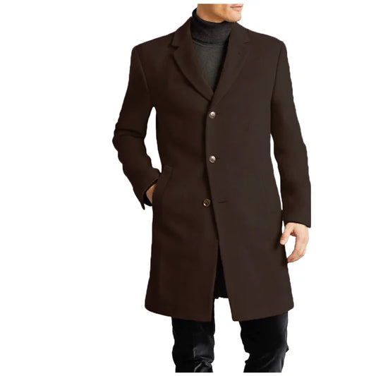 Men's Coat Lined Autumn Winter New Jackets Man Long Clothes Jacket England British Style Wool  Lapel Outerwear EU Size M-XXL