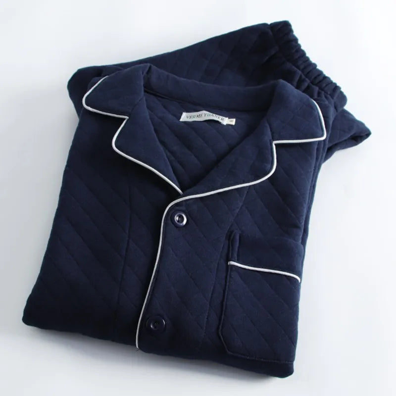 Men's Sleepwear Set Pure Cotton Thickened Warm Home Clothes Casual Plaid Long Sleeve Long Pants Comfortable Breathable Autumn...