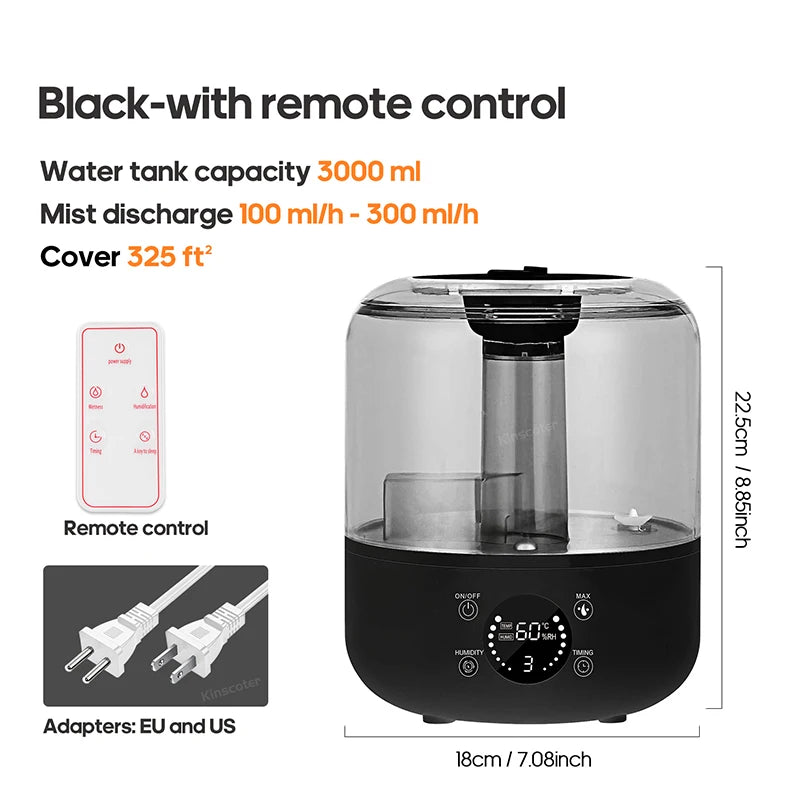Household Electric Air Humidifier 3l Large-Capacity Large Spray Mute Humidifier Sprayer Atomiser Wall Plug